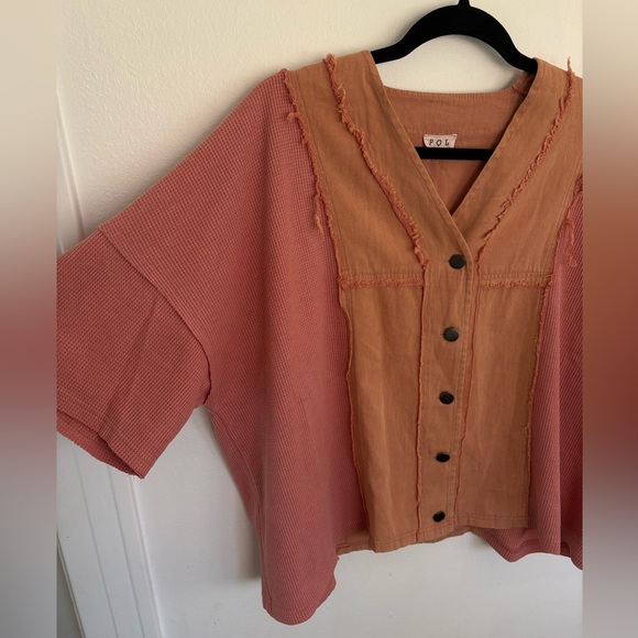 POL Tops - POL Two-Tone Rust Pink & Camel Button Front Women’s Top